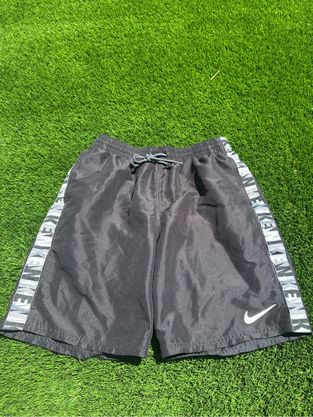 Nike Black Shorts with White Swoosh and Logo Tape